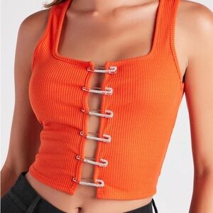 Windsor Crop Top Women Medium Orange Knit Rhinestone Bustier